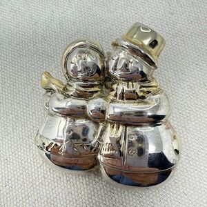 Christmas Brooch Snowman Couple Vintage Silver Tone Holiday Pin Jewelry